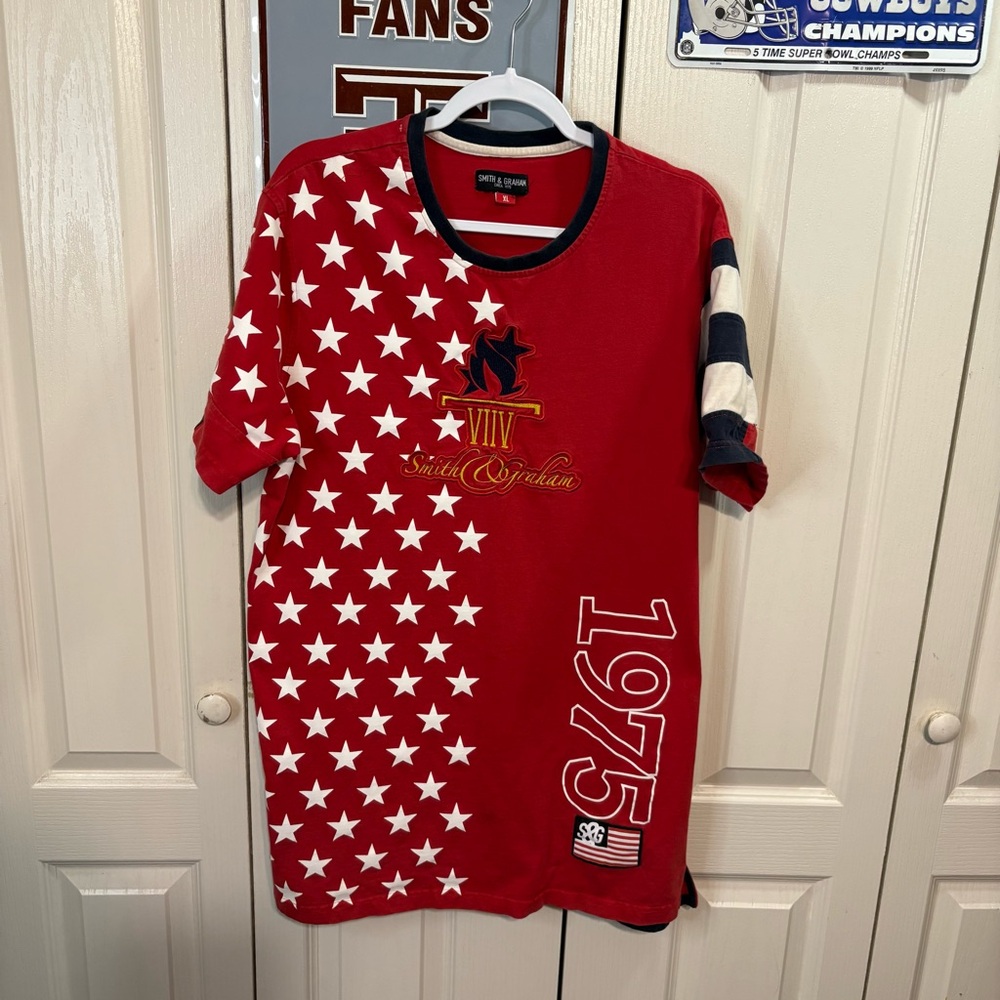 Smith & Graham Men’s Red Short Sleeve Tee with Star Accents